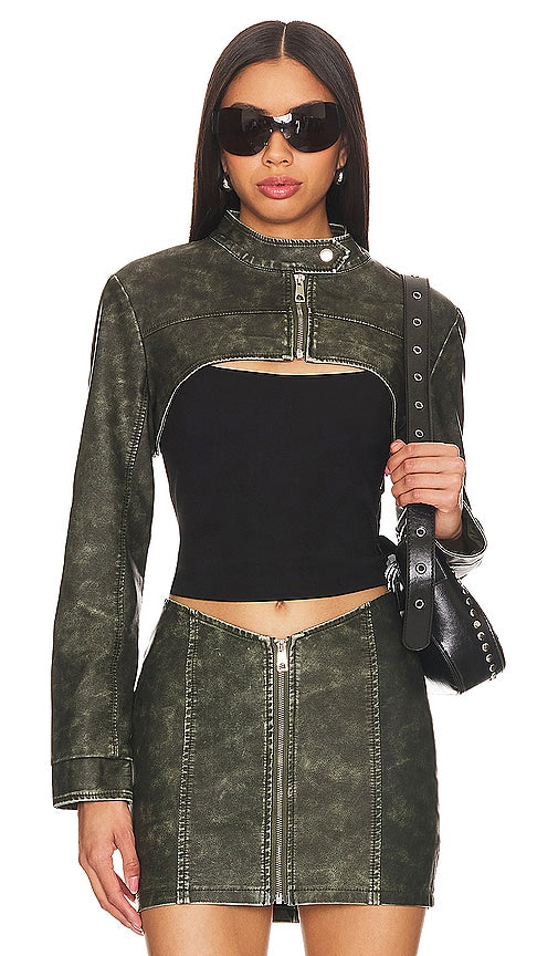 superdown Lupita Faux Leather Jacket in Olive