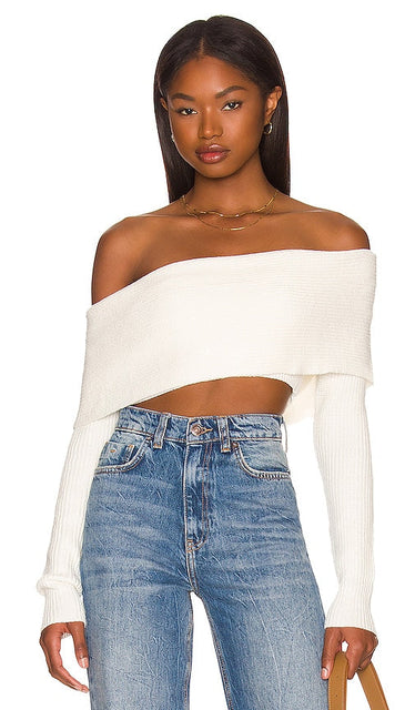 superdown Lyla Crop Sweater in White - superdown Pull court Lyla en blanc - superdown Lyla 白色短款毛衣 - Superdown Lyla Crop Pullover in Weiß - superdown 라일라 크롭 스웨터 화이트 색상 - Maglione corto Lyla superdown in bianco
