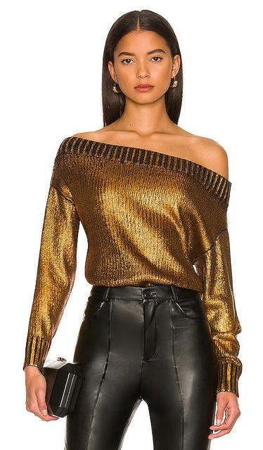 superdown Marla Sweater in Metallic Copper - superdown Pull Marla en Cuivre Métallisé - superdown Marla 金属铜色毛衣 - superdown Marla Pullover in metallischem Kupfer - 메탈릭 코퍼 소재의 superdown Marla 스웨터 - Maglione Marla superdown in rame metallizzato