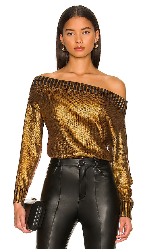 superdown Marla Sweater in Metallic Copper - superdown Pull Marla en Cuivre Métallisé - superdown Marla 金属铜色毛衣 - superdown Marla Pullover in metallischem Kupfer - 메탈릭 코퍼 소재의 superdown Marla 스웨터 - Maglione Marla superdown in rame metallizzato