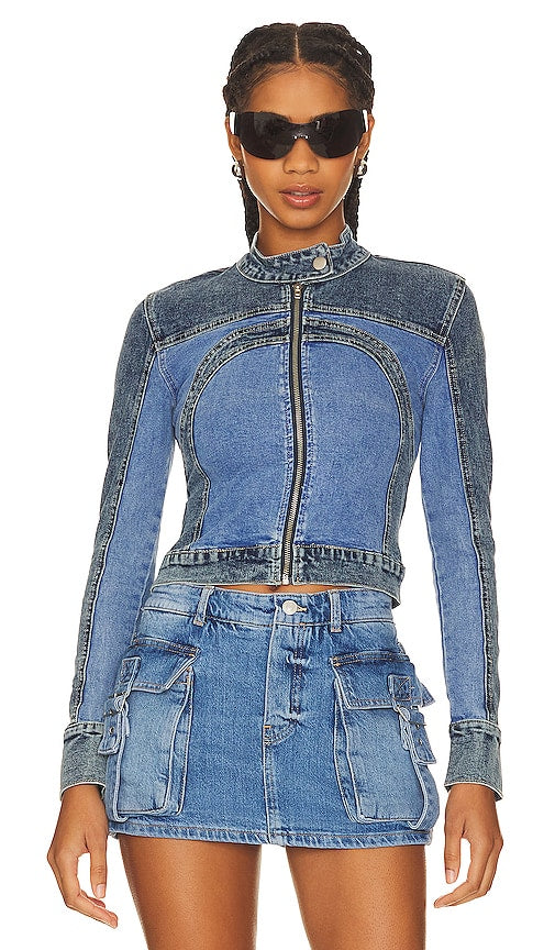 superdown Quinn Moto Jacket in Blue