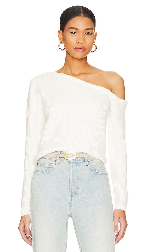 superdown Ravie One Shoulder Sweater in White - superdown - Pull asymétrique Ravie en blanc - superdown Ravie 白色一肩毛衣 - superdown Ravie One Shoulder Pullover in Weiß - superdown Ravie 원숄더 스웨터 화이트 색상 - Maglione monospalla Ravie superdown in bianco