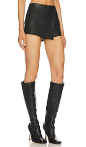 superdown Sonya Faux Leather Skort in Black
