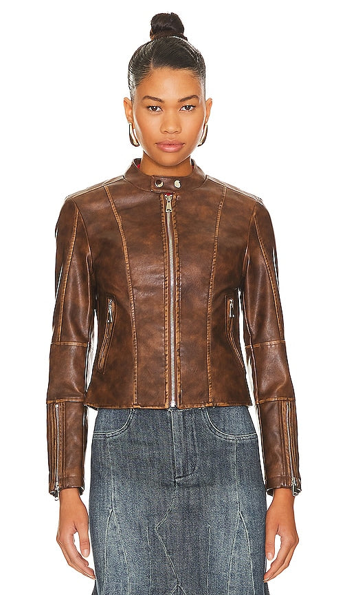 superdown Steph Faux Leather Moto Jacket in Brown