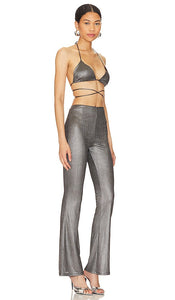 superdown Tamera Bra Pant Set in Metallic Silver