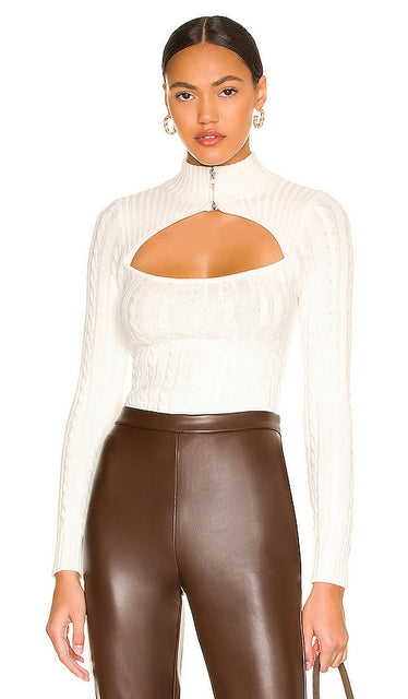 superdown Tanya Cut Out Sweater in Ivory - superdown Pull à découpes Tanya en ivoire - superdown Tanya 象牙色镂空毛衣 - superdown Tanya Cut-Out-Pullover in Elfenbein - superdown Tanya 컷아웃 스웨터 아이보리 색상 - Maglione ritagliato Tanya superdown in avorio