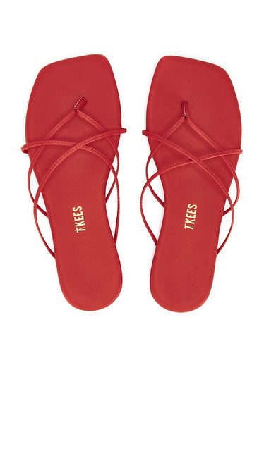 TKEES Square Toe Elle Sandal in Red | Red Strappy Flats for Women