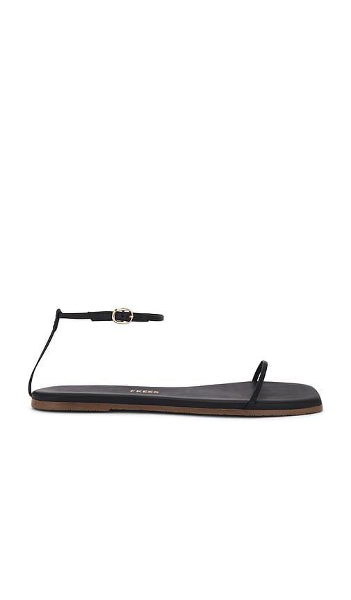 TKEES Square Toe Twiggy Sandal in Black | Sable Flat Sandals for Women