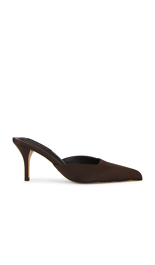 Tony Bianco Cosmic Mule in Chocolate | Chocolate Satin Pump Heels for Women