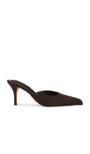 Tony Bianco Cosmic Mule in Chocolate | Chocolate Satin Pump Heels for Women