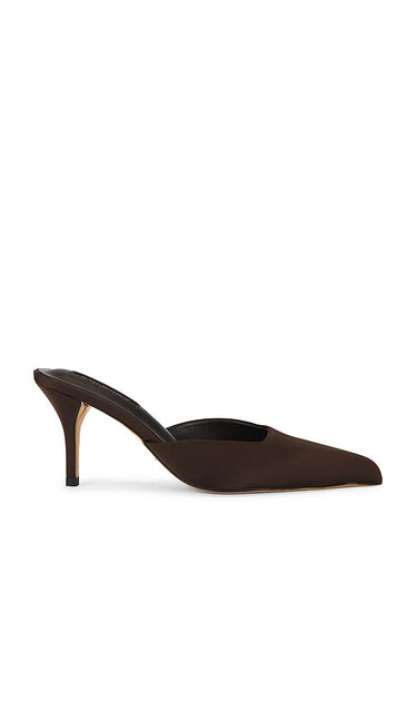 Tony Bianco Cosmic Mule in Chocolate | Chocolate Satin Pump Heels for Women