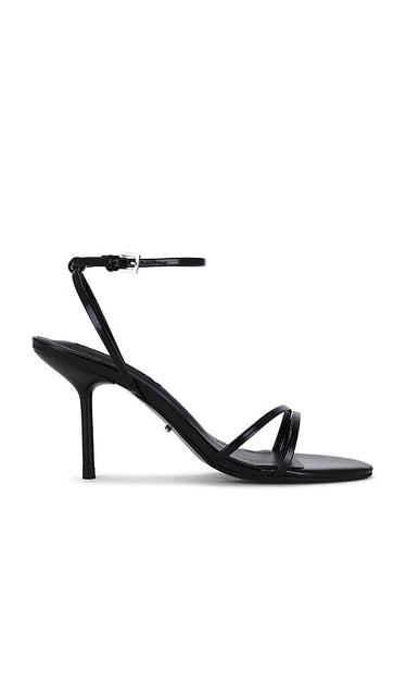 Tony Bianco Mariah Sandal in Black | Black Hi Shine Open Toe Heels for Women