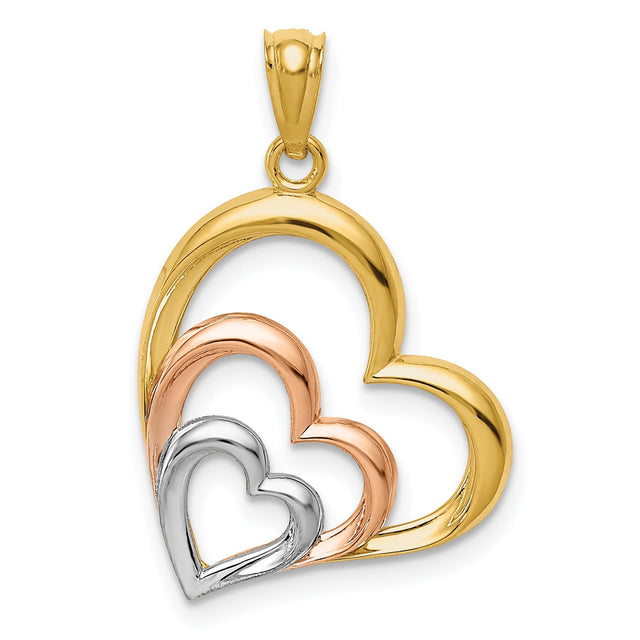 Tri-Tone 3 Hearts Pendant