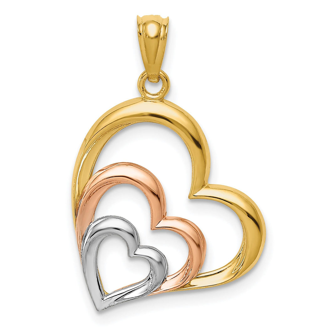 Tri-Tone 3 Hearts Pendant