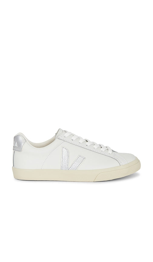 Veja Esplar Logo Sneaker in White | Extra White & Silver Low Top Sneakers for Women
