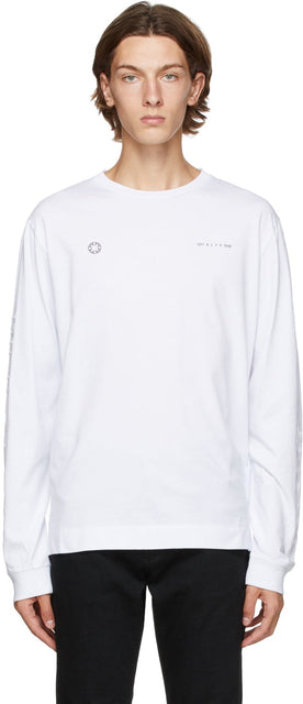 1017 ALYX 9SM White Double Logo Long Sleeve T-Shirt - 1017 T-shirt à manches longues à manches longues à double logo Alyx 9SM - 1017 ALYX 9SM 화이트 더블 로고 긴 소매 티셔츠