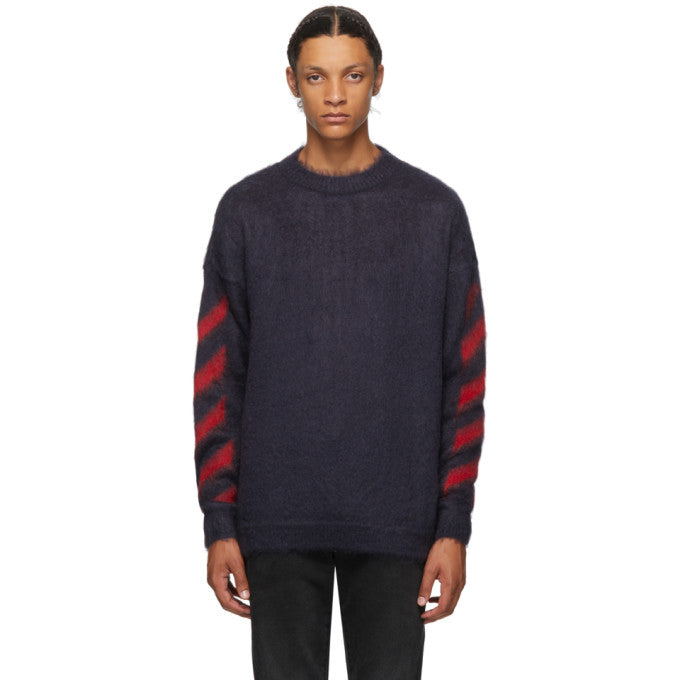 Off-White Navy Mohair Diag Sweater