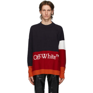 Off-White Navy and Red Color Block Sweater
