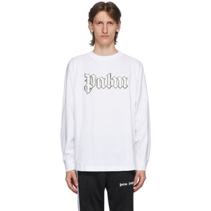 Palm Angels White Blank Logo Long Sleeve T-Shirt