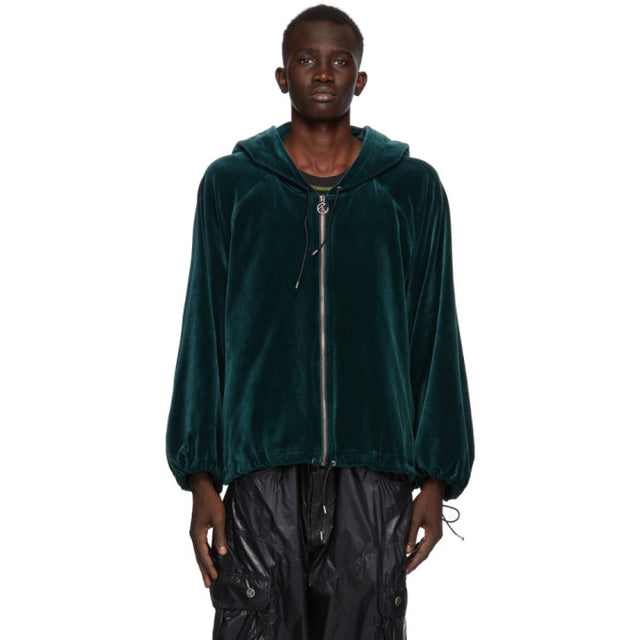 Telfar Green Velour Zip-Up Hoodie