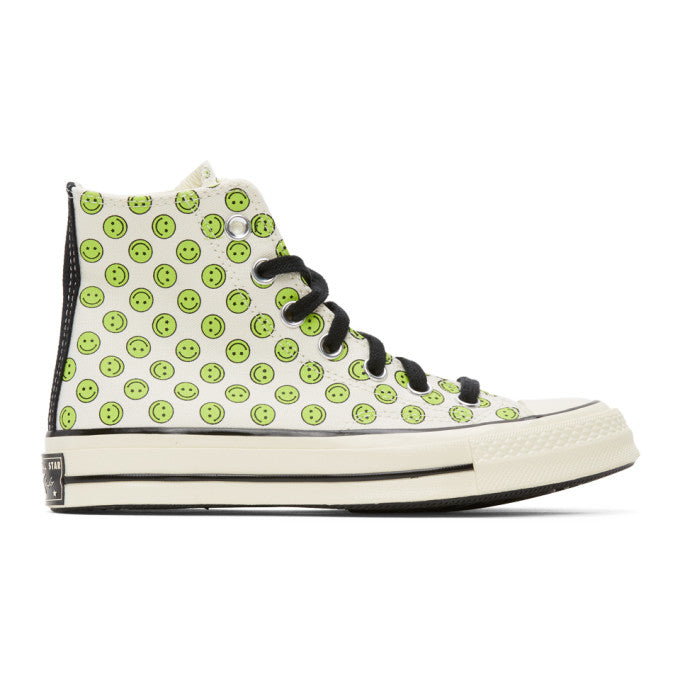 Converse Off-White and Green Happy Camper Chuck 70 High Sneakers