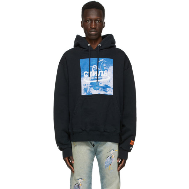 Heron Preston Black and Blue Heron Hoodie