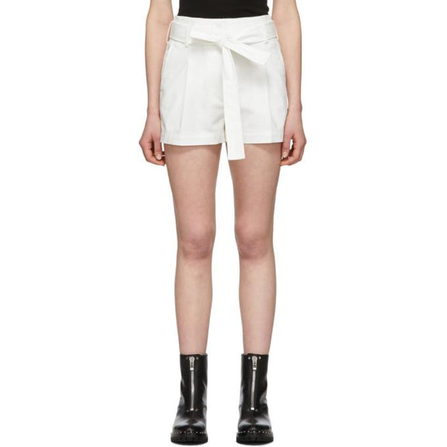 3.1 Phillip Lim White Belted High-Waist Shorts