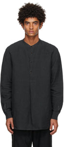 3MAN Black Pleated Button Shirt - T-shirt bouton plissé 3Man noir - 3man 블랙 Pleated 버튼 셔츠