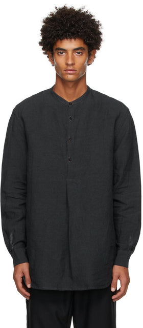 3MAN Black Pleated Button Shirt - T-shirt bouton plissé 3Man noir - 3man 블랙 Pleated 버튼 셔츠