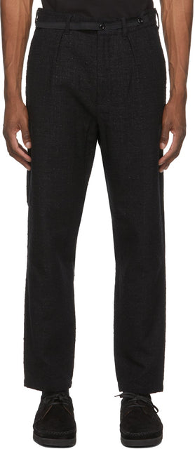 4SDESIGNS Black BouclÃ© Pleat Trousers - 4SDesigns Black BouclÃ © Pleins Plats - 4sdesigns 블랙 Bouclé Pleat 바지