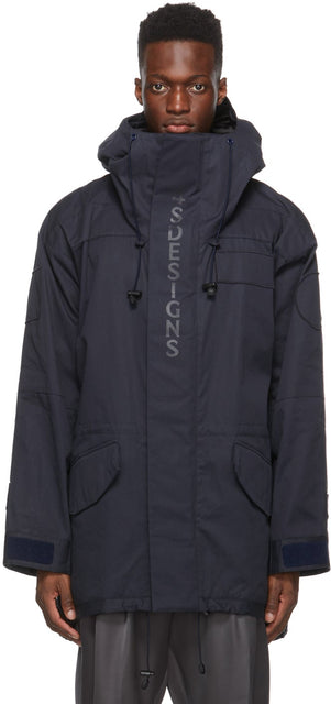 4SDESIGNS Navy Front Logo Coat - 4SDesigns Manteau de logo frontal marine - 4SDESigns 해군 프론트 로고 코트