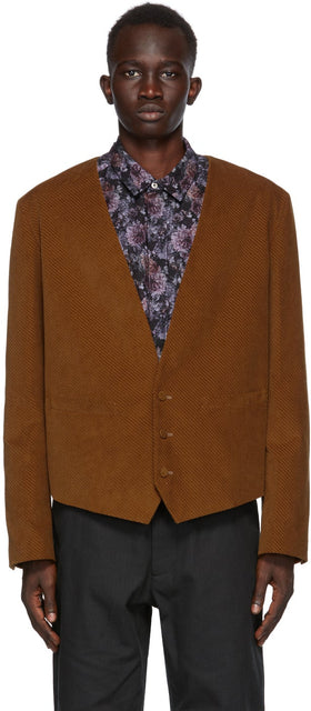 4SDESIGNS Tan Corduroy Waistcoat Blazer - 4SDesigns Blazer de gilet côtelé Tan Corduoy - 4SDesigns Tan Corduroy Waistcoat Blazer