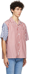 4SDESIGNS White Combo Stripe Wide Camp Short Sleeve Shirt