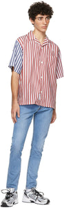 4SDESIGNS White Combo Stripe Wide Camp Short Sleeve Shirt