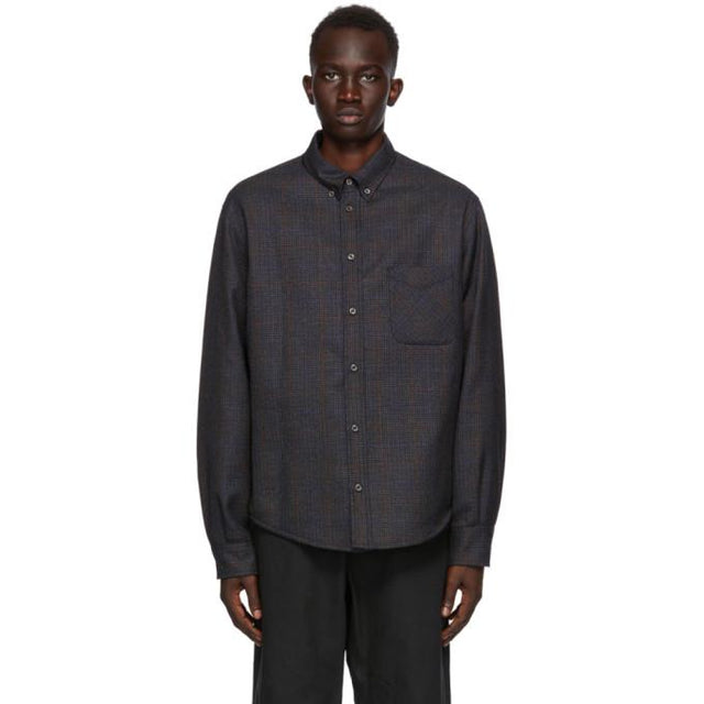 4SDESIGNS Navy Wool Check Shirt