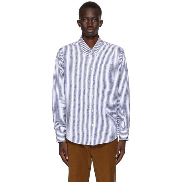 4SDESIGNS White and Navy Candy Striped Paisley BD Shirt