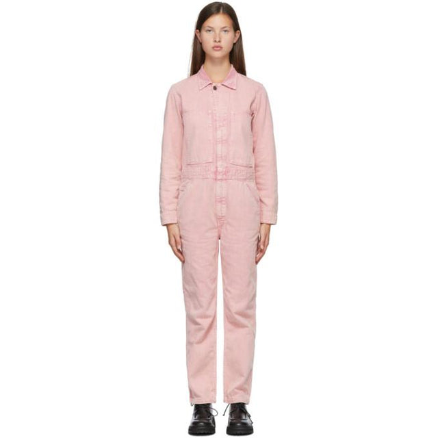 6397 Pink Denim Faded Jumpsuit