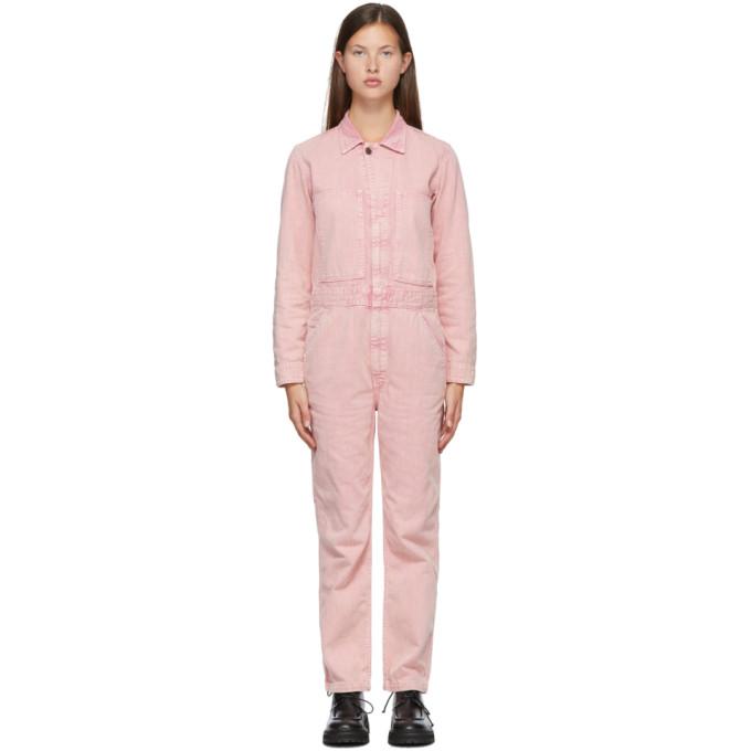 6397 Pink Denim Faded Jumpsuit