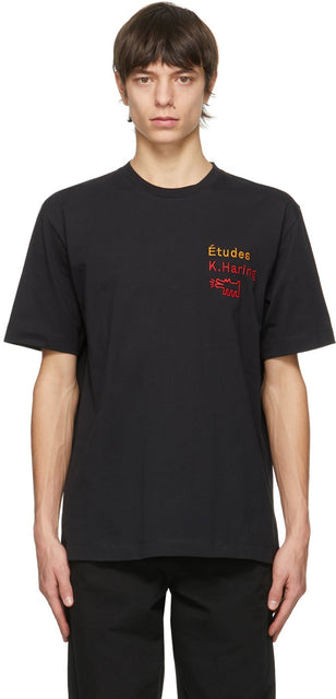 Ã‰tudes Black Keith Haring Edition Wonder Jumping Dogs T-Shirt - Ã ‰ taudes Keith Haring Edition Wonder Jumping Dogs T-shirt - Ã ‰ Tudes 검은 키스 하링 에디션 궁금한 점프 개 티셔츠