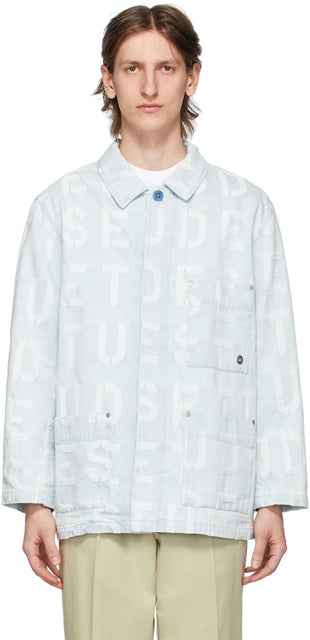 Ã‰tudes Blue Denim Jacquard Excursion Jacket - Veste d'excursion Jacquard Blue Tudes Blue Denim - Ã ‰ ‰ 님이 푸른 데님 자카드 소풍 재킷을 튜브합니다