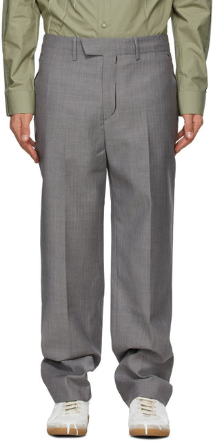 ADER error Grey Herringbone Slit Trousers - ADER Erreur Pantalon Slit Herringbone gris - Ader 오류 회색 헤링본 슬릿 바지
