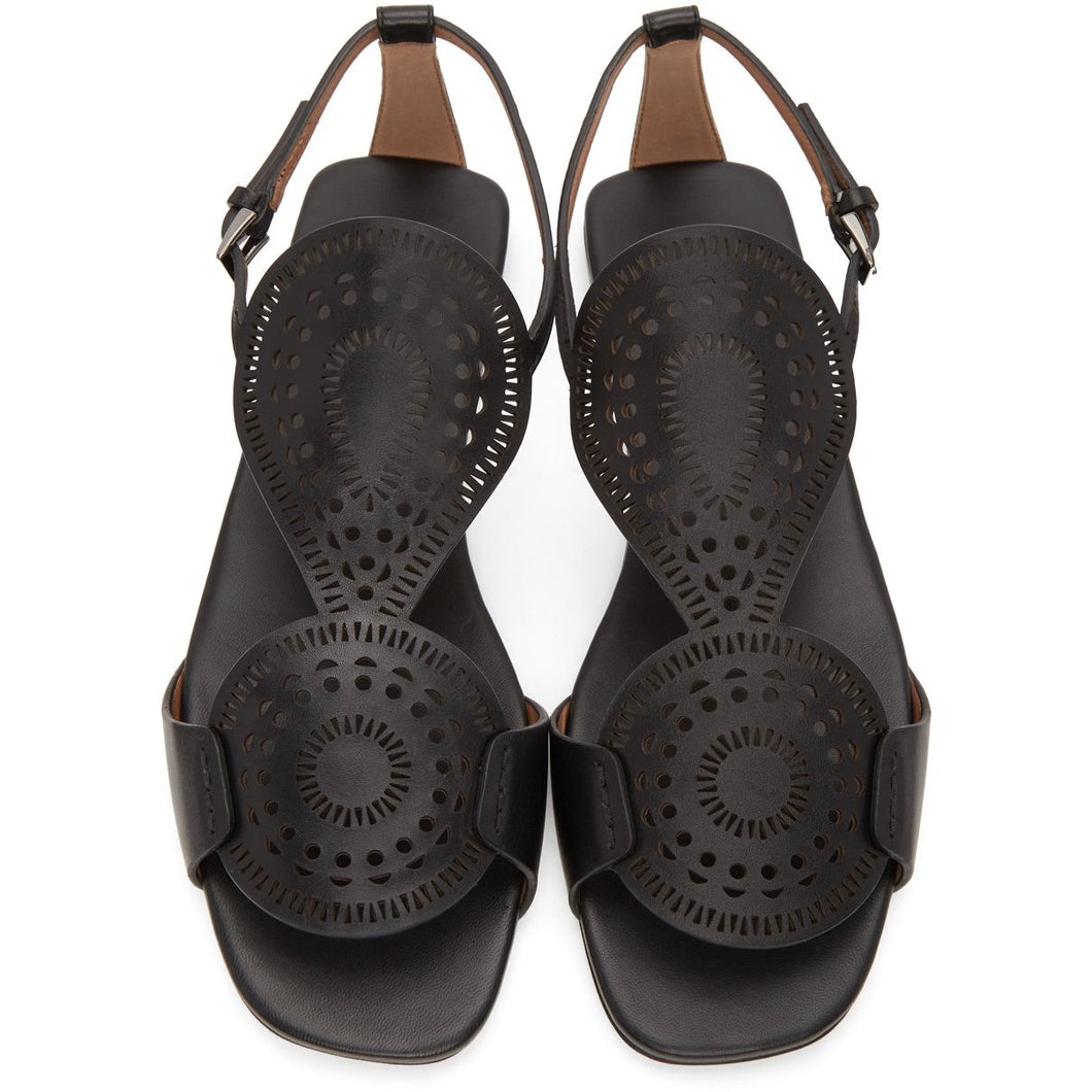 ALAÃA Black Plastron Openwork Flat Sandals