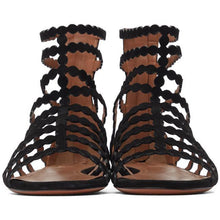 ALAÃA Black Suede Cage Flat Sandals
