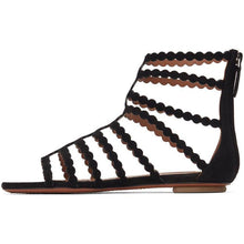 ALAÃA Black Suede Cage Flat Sandals