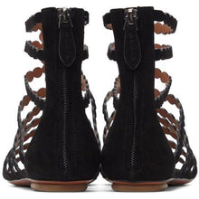 ALAÃA Black Suede Cage Flat Sandals