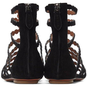 ALAÃA Black Suede Cage Flat Sandals