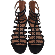 ALAÃA Black Suede Cage Flat Sandals