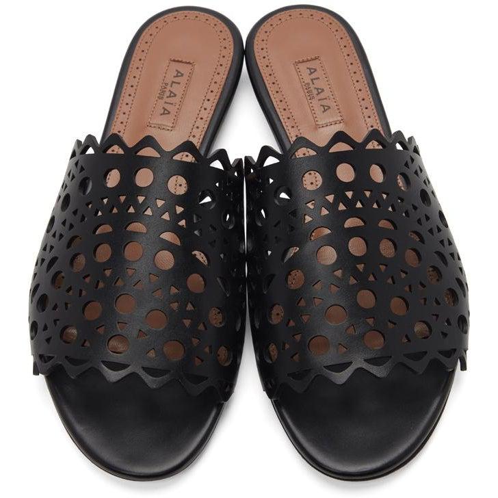 ALAÃA Black Vienne Vague Flat Mule Sandals