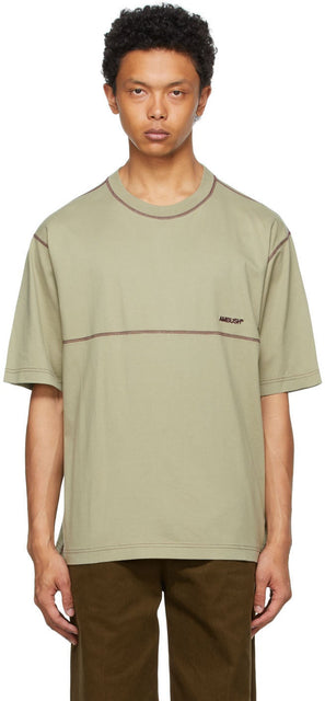 AMBUSH Beige Overstitched Jersey T-Shirt - T-shirt en jersey overstit beige d'embuscade - 매복 베이지 셔츠와 비슷한 저지 티셔츠