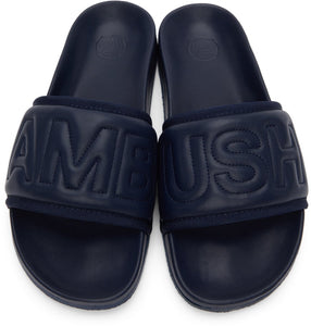 AMBUSH Navy Leather Quilted Slides